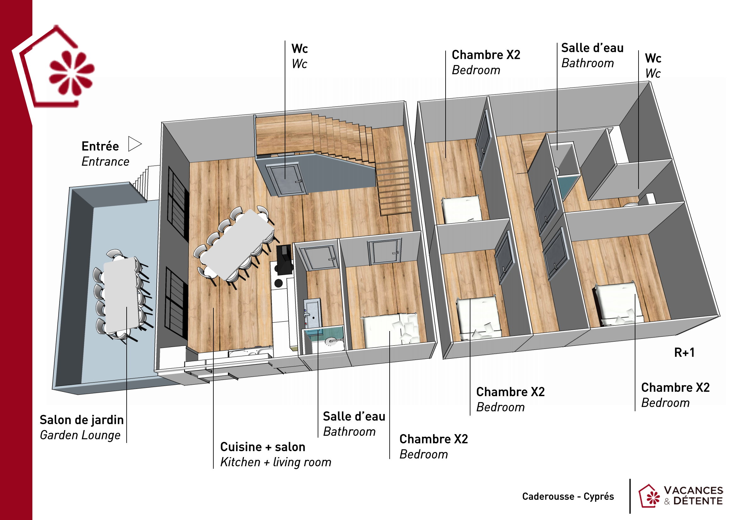 Plan 3D du gîte les Cyprès du Mas Soli de Caderousse